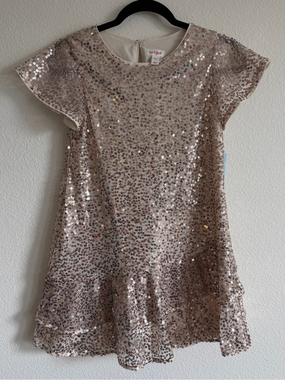 Cat & Jack Girls' Sequin Party Dress - Rose Gold Shine
